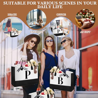 Aliceset Initial Gifts for Women Monogram Canvas Tote Bag and Makeup with Zipper and Initial Glass Coffee Cup Gifts for Her - style: Letter P