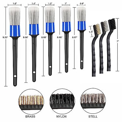 HMPLL 10pcs Car Detailing Kit, Premium Detailing Brush Set Includes 5 Soft Car Detailing Brushes, 3 Wire Brush, 2 Air Vent Brush for Cleaning Car Interior and Exterior Detailing, Blue - color: Blue and White
