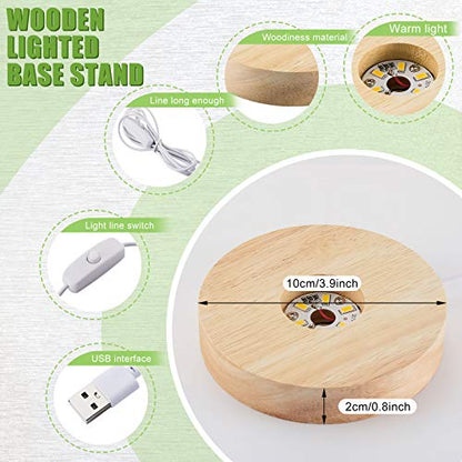 Honoson 4 Pcs LED Light Base - Wooden LED Base for Crystal Wood Light Display for Glass Art Lighted Stand for 3D Glass Resin Art(Round) - style: Round