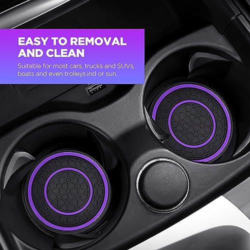 2 PCS Car Cup Holder Coaster,Car Coasters Cup Mats,2.75 Inch Universal Car Cup Coasters,Non-Slip Anti Dust Mats Cup Holder Insert Coaster, Suitable for Most Car Interior (Purple) - color: Purple