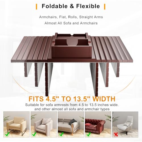 Bestjing Bamboo Couch Armrest Table, Sofa Arm Tray with Detachable Couch Cup Holder- 2 in 1 Anti-Slip Foldable Sofa Armchair Caddy Table for Drinks Cellphone TV Remote Snacks (Walnut) - color: Walnut, size: 16.3" x 13.3" x 2"