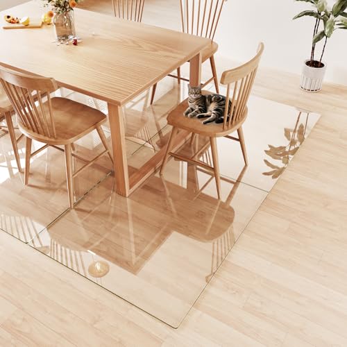Tempered Glass Chair Mat 48"x42" – Ultra-Clear Office Chair Mat for Hardwood Floors & Low-Pile Carpets – Heavy-Duty 0.2" Scratch-Resistant Surface with Non-Slip Pads – Supports 1,000 lbs - size: 48"x42"