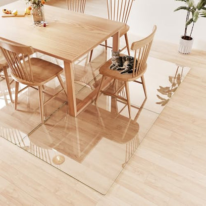 Tempered Glass Chair Mat 48"x42" – Ultra-Clear Office Chair Mat for Hardwood Floors & Low-Pile Carpets – Heavy-Duty 0.2" Scratch-Resistant Surface with Non-Slip Pads – Supports 1,000 lbs - size: 48"x42"