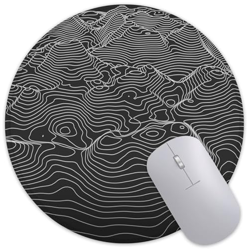 3D Contour Topographic Map Mouse Pad Round Mouse Mat, Non-Slip Rubber Base Mousepad with Stitched Edge for Wireless Computer Laptop Office Desk Accessories 8 x 8 Inches - color: 3D Contour Topographic Map