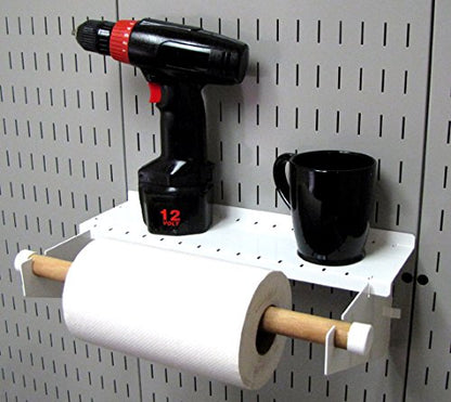 Wall Control Paper Towel Holder and Dowel Rod Pegboard Shelf Assembly for Wall Control Pegboard and Slotted Tool Board - White - color: White