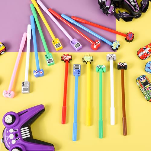 LiYiQ 25 Pcs Video Game Party Favors Cartoon Cute Fun Pens Kawaii Games Handle Level Up Games Console Shape Gel Black Ink Pen Cute Video Game Pens for Office Home Present