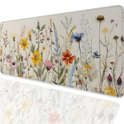 Watercolor Plant Sunflowers Desk Pad Mouse Pad,Floral Prints Extended Large Gaming Mouse Mat with Stitched Edges,Non-Slip Waterproof Rubber Base Mousepad for Office Work Home(27.5X11.8 in) - color: Watercolor Plant Sunflowers
