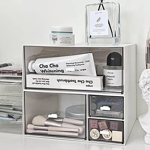 Desk Organizer Stackable Storage Drawers with 3 Compartments Stackable Drawers Great for Desk Storage, Makeup Storage Bathroom Organization Accessories Etc (White) - size: 9*6.5*4inch - 3 Compartment