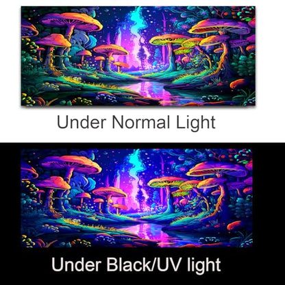 Mushroom Forest Gaming Mouse Pad, Blacklight Fantasy Tree Plants Waterproof Large Mouse Mat, 31.5" x 11.8" Glowing Extended Non-Slip Rubber Base, Office & Home Keyboard Pad - color: Mushroom Tree