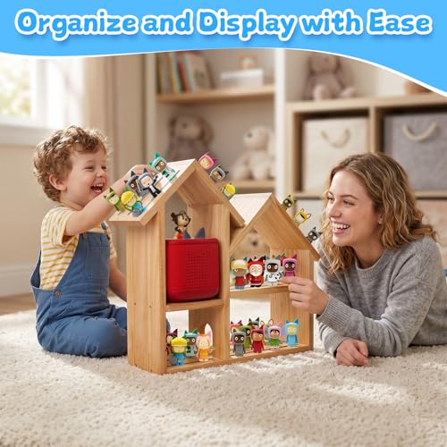 Tonies Shelf for Toniebox 2/1, Magnetic Tonies Storage for 30-40 Tonie Box Characters, Wooden Tonie Organizer Storage Shelves, Large Loft House Wall Mounted and Desktop Shelf for Kids Room - color: B-natural Loft