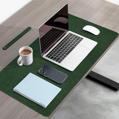 Large Gaming Desk Pad with Stitched Edges - 2mm Thickness Leather Mouse Mat, Non-Slip Base Desk Mat for Office/Home 31.5"x 15.7" L Dark Green - color: Dark Green, size: 31.5" x 15.7"
