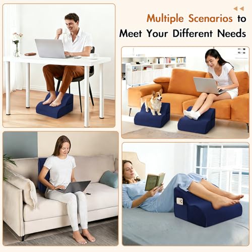 Echaprey Foot Rest for Under Desk at Work,Adjustable Under Desk Footrest Multifunctional 3-Tier Foot Stool with Non-Slip Base and Washable Cover Ergonomic Foot Stool for Office,Home,Car,Travel (Blue) - color: Blue
