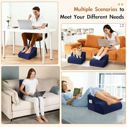 Echaprey Foot Rest for Under Desk at Work,Adjustable Under Desk Footrest Multifunctional 3-Tier Foot Stool with Non-Slip Base and Washable Cover Ergonomic Foot Stool for Office,Home,Car,Travel (Blue) - color: Blue