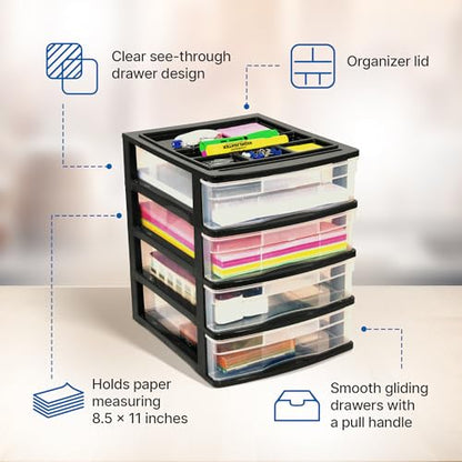 Gracious Living 4 Drawer Desktop & Countertop Organizer w/Organization Lid for Craft Storage, Office Supplies & School Supplies, Black/Clear (3 Pack) - size: 3 Pack