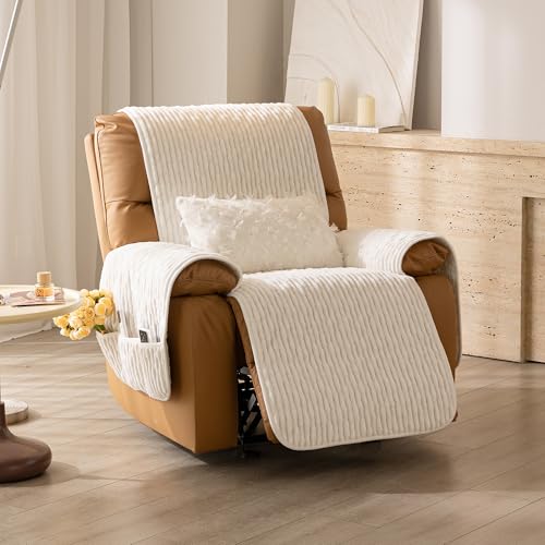 Recliner Chair Covers That Stay in Place, Waterproof Recliner Sofa Cover, Non-Slip Chair Protector, Washable Furniture Cover for Dogs, Cats and Kids (White, 23.6" Recliner Chair) - color: White