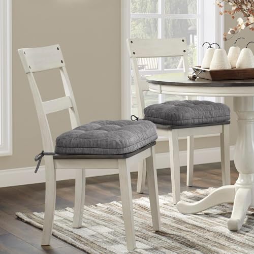 Shinnwa Kitchen Chair Cushions Set of 2, Dual-Layer Memory Foam Dining Chair Cushions, Patented Design Seat Pads with Ties, 16.5 x 16.5 x 3.5in, 2 Pack, Grey - color: Grey, size: 2 Count (Pack of 1)
