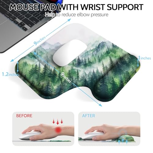 Ergonomic Mouse Pad with Gel Wrist Rest (1"& 1.2" Dual Height) - Mouse Pads Compact Mousepad Desk Mat Office, Gaming & Carpal Tunnel Relief | Non-Slip Rubber Base Misty Forest - color: Misty Forest