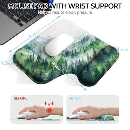 Ergonomic Mouse Pad with Gel Wrist Rest (1"& 1.2" Dual Height) - Mouse Pads Compact Mousepad Desk Mat Office, Gaming & Carpal Tunnel Relief | Non-Slip Rubber Base Misty Forest - color: Misty Forest