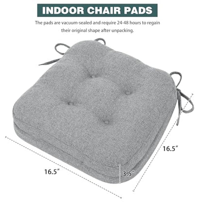 baibu Dining Chair Cushions Set of 4, Dual-Layer Memory Foam Kitchen Chair Cushions, Patented Design Seat Pads with Ties, 16.5 x 16.5 x 3.5in, Grey - color: Grey, size: 4 Count (Pack of 1)