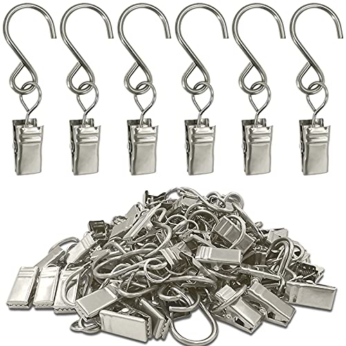 Stainless Steel S Hooks Curtain Clips, 50 Pack Hanging Party Lights Clips, Hangers Gutter Photo, Art Craft Display, 2.4 Inch Long, Silver - color: 2.4 Inch Long Silver