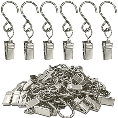Stainless Steel S Hooks Curtain Clips, 50 Pack Hanging Party Lights Clips, Hangers Gutter Photo, Art Craft Display, 2.4 Inch Long, Silver - color: 2.4 Inch Long Silver