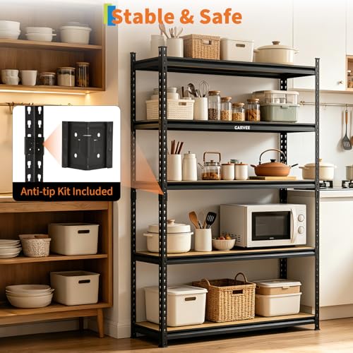 5-Tier Heavy Duty Metal and Wood Storage Shelves, 2204 lbs Load Capacity, 48" W x 18" D x 72.1" H Garage Shelf, Industrial Freestanding Unit for Home, Basement, Warehouse, Utility Rack - size: 72.1" H x 35.4" W x 18" D
