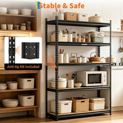 5-Tier Heavy Duty Metal and Wood Storage Shelves, 2204 lbs Load Capacity, 48" W x 18" D x 72.1" H Garage Shelf, Industrial Freestanding Unit for Home, Basement, Warehouse, Utility Rack - size: 72.1" H x 35.4" W x 18" D