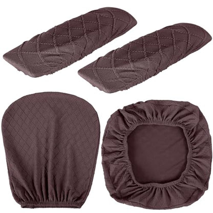 Tallew 4 Pcs Office Chair Covers Set Computer Universal Protective Stretchable Chair Seat Covers Desk Armrest Slipcovers Pads Office Cushion Backrest for Rotating(Coffee Color) - color: Coffee Color