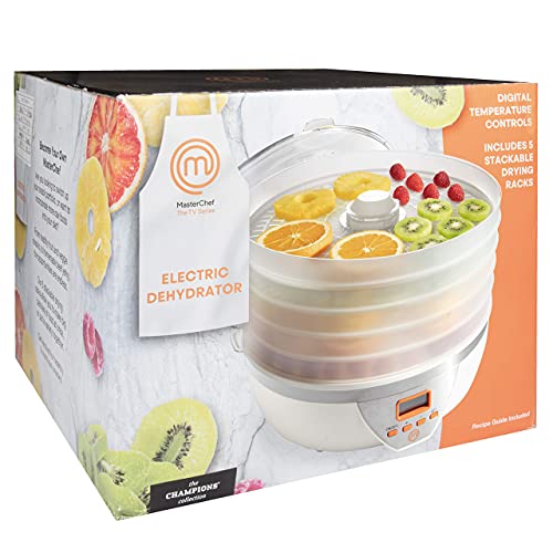 MasterChef Digital Food Dehydrator w 5 Large Trays and Temperature Controls- 8L Capacity- Programmable Dehydrating Machine w Recipe Guide- BPA Free, Make Healthy Snacks, Dry Fruit, Veggies, Beef Jerky