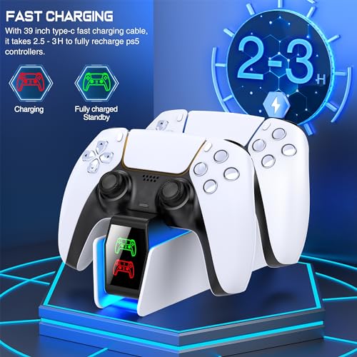 PS5 Controller Charger Station for PlayStation 5 Controllers with LED Light Dual Stand Charger Dock, PS5 Controller Charging Station Accessories for PlayStation 5 Storage Kit with AC Adapter - size: S-Charger