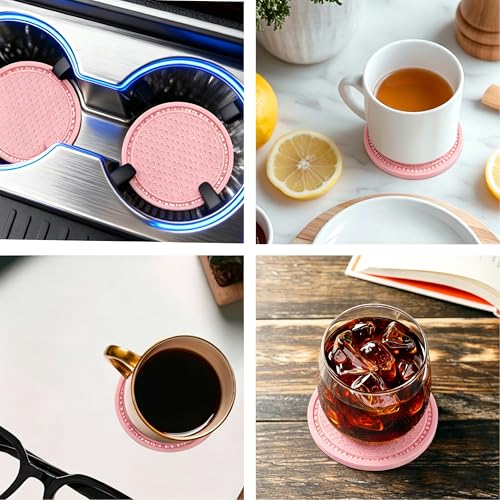 BFXM 2 PCS Bling Cup Holder Coasters for Car, 2.75 inch Diamond Universal Non-Slip Pink Silicone Cup Holder Coasters, Sparkly Bling Car Accessories for Women(White Diamond) - color: Pink+bling White