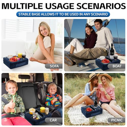 G GOOD GAIN Couch Cup Holder Pillow-Sofa Cup Holder Cozy Buddy | Bed Drink Caddy Holds Tablet, Remote, Snacks | Waterproof Anti-Spill Sofa Beverage Tray for Car, Park, Beach, Picnic, Boat, RV(Navy) - color: Navy Blue, size: 12.5 x 9.5 inches