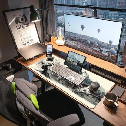 Extended Gaming Mouse Pad, Large Mouse Mat 3 mm Nature Rubber Base Mousepad with Stitched Edges, Non-Slip Desk Mat for Office Home Great Gift 31.5x11.8 Inch (Japanese Ink 4) - color: Japanese Ink 4