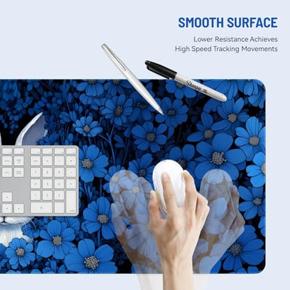 Mousepad Desk Mat Gaming Large Keyboard Cute Office Desktop Computer Laptop XXL Long Big Kawaii Aesthetic Girly Pretty Design Women Girl Gamer Oversized Wide 30x12'' Mousepad, Blue Rabbit - color: Blue Rabbit