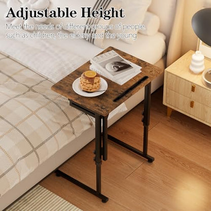 Folding TV Tray Dinner Table for Living Room,Adjustable Height Tv Tray,Portable Dinner Snack Trays Table,Small Foldable C-Shaped End Table for Eating with No Assembly Required (Brown) - color: Brown+black