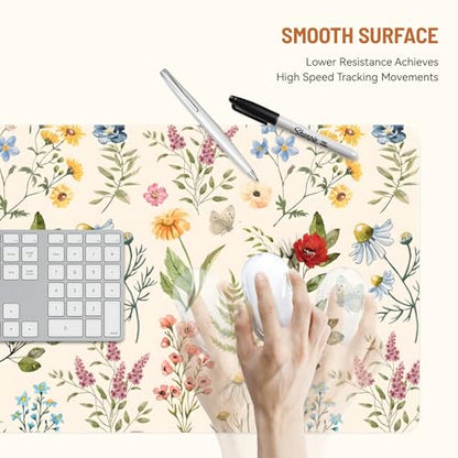 Mousepad Desk Mat Gaming Large Keyboard Cute Office Desktop Computer Laptop XXL Long Big Kawaii Aesthetic Girly Pretty Design Women Girl Gamer Oversized Wide 30x12'' Mousepad, Plant Flower - color: Plant Flower