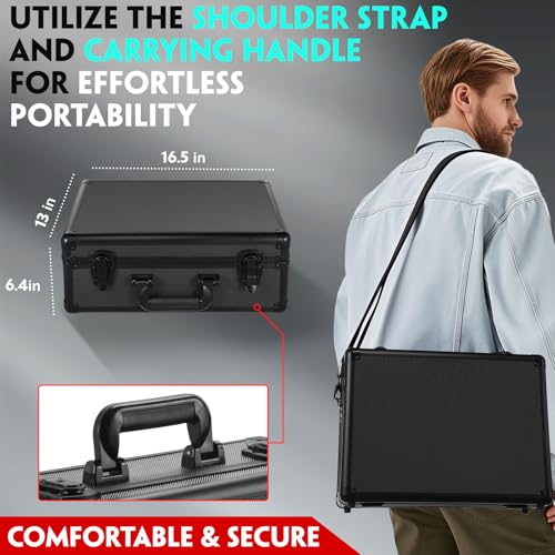 Graded Card Storage Box, 4 Row Black Hard Slab Case Trading Card Holder | Super load-bearing aluminum case,Fits 160 PSA/BGS/SGC graded cards Features lock, 6 foam dividers & shoulder strap