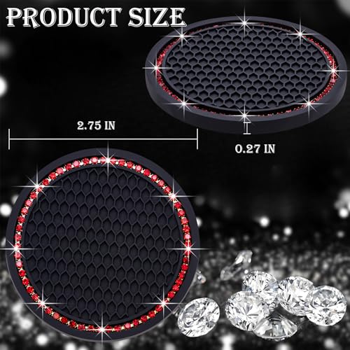 4PCS Bling Cup Holder Coaster, 2.75 Inch Auto Car Cup Holder Insert Coasters, Soft Silicone Anti-Slip Shockproof, Universal Vehicle Interior Accessories for Women Girls (Black & Red) - color: Black & Red, size: 4 pcs