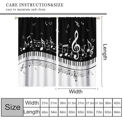 Music Notes Curtain, Black White Musical Notes Piano Key Musical Instruments Modern Romantic Art Window Drapes for Bedroom Living Room 42" W X 45" L(No Blackout) - color: Musical-7, size: 20.5"W x 45"L (Pack of 2)