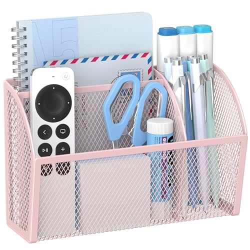 YINGHUA Strong Magnetic Pen Holder for Whiteboard and Refrigerator 3 Compartments Metal Mesh Organizer Space Saving Shelf for Office School Home and Locker - Pink - color: Pink