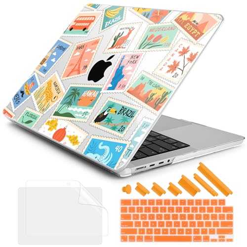 DONGKE Compatible with MacBook Pro 16 Inch Case (2026-2021 Release, M5 M4 M3 M2 M1 Pro/Max Chip), Plastic Hard Shell Cover with Keyboard Cover & Screen Protector for MacBook Pro 16", Post Stamps - color: Post Stamps