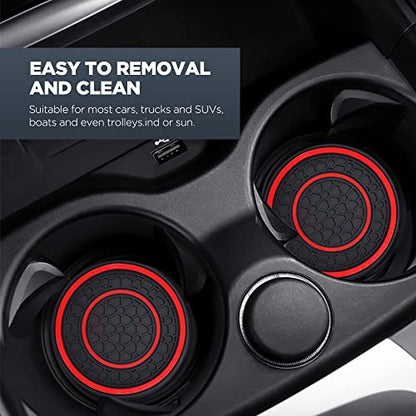 2 PCS Car Cup Holder Coaster,Car Coasters Cup Mats,2.75 Inch Universal Car Cup Coasters,Non-Slip Anti Dust Mats Cup Holder Insert Coaster, Suitable for Most Car Interior (Red) - color: Red