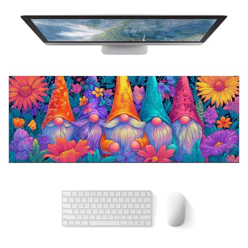 HOMETITUTE XL Mouse Pad Gaming Mousepad 31.5x11.8 Inch Colorful Gnome Floral Art Non-Slip Keyboard Desktop Protector Mat Diatomite Large Mouse Pad for Home and Office Desk Accessories - color: Colorful Gnome Floral Art