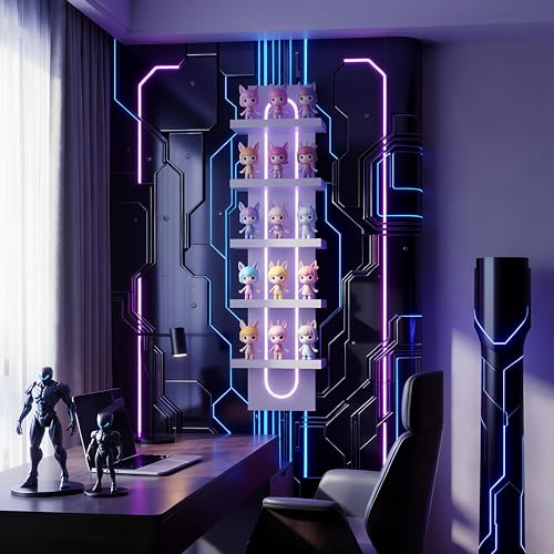 Exclusive U-Shaped 5-Tier Compact Narrow Wall Shelf Unit with RGB Lighting, Modern Vertical Shelf for Vanity, Ideal for Anime Figures, Perfumes, Cosmetics, Collectibles,White - color: 4ur-white