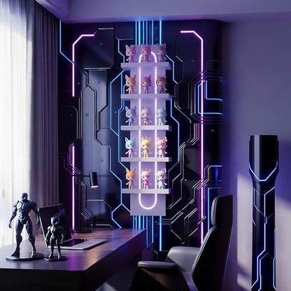 Exclusive U-Shaped 5-Tier Compact Narrow Wall Shelf Unit with RGB Lighting, Modern Vertical Shelf for Vanity, Ideal for Anime Figures, Perfumes, Cosmetics, Collectibles,White - color: 4ur-white