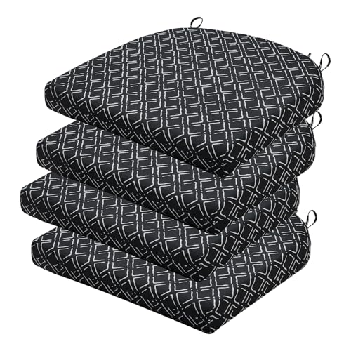 Outdoor Chair Cushions Set of 4, 17 x 16 Inch Patio Chair Cushions for Outdoor Furniture, Water Resistant, Non-Slip Ties (Black Geometry) - color: 3 - Black Geometry, size: 17x16x2|4 Pack
