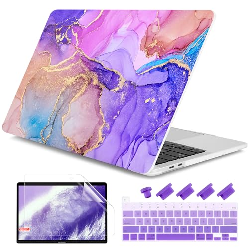 DONGKE Compatible with MacBook Pro 13 inch Case 2024 2023-2020 Release A2338 M2/M1 A2251 A2289 with Retina Display & Touch ID, Plastic Hard Shell & Keyboard Cover & Screen Film - Fluid Art X255 - color: Fluid Art X255