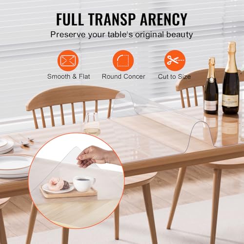 VEVOR Plastic Table Cover, 42 x 96 Inch 1.5 mm Thick Clear Rectangle PVC Desk Mat Protector, Waterproof & Easy Cleaning Desk Pad Tablecloth, for Office Dresser, Dining Room, Night Stand - size: 96" x 42" (Rectangular)