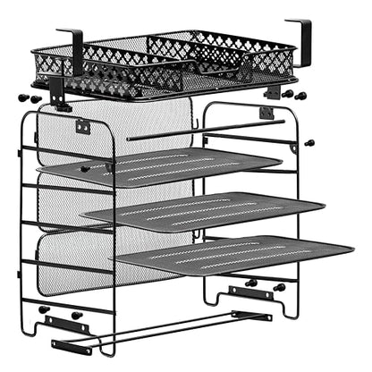 File Organizer 5 Tier Under The Desk File Holder, Clamp On Hanging File Organizer, SPACE SAVING DESIGN File Holder for Office Desk