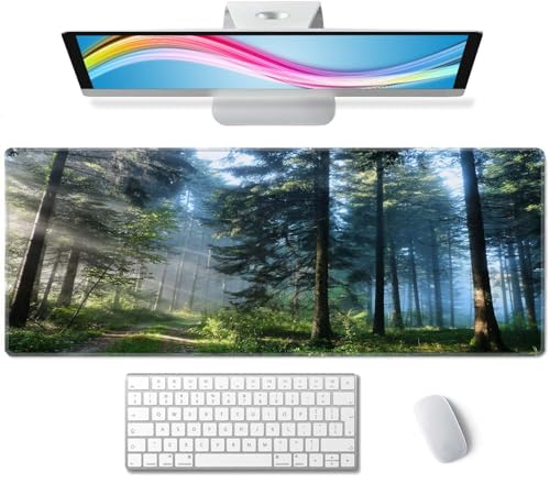 Forest Morning Large Gaming Mouse Pad Keyboard Desk Pad Extended Mouse Pad Gaming Office Decor, PC Laptop Mouse Pads Large (31.5x151.8 in) with Stitched Edges Non-Slip Base Mousepad XL - color: Forest Morning